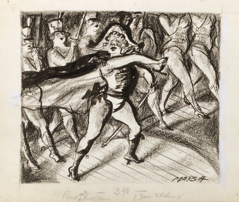 Reginald Marsh, Majorette, c. 1940, crayon and ink on paper, 11 x 14 inches