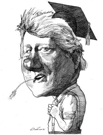 David Levine, Bill Clinton, 1992, ink on paper, 13 3/4 x 11 inches