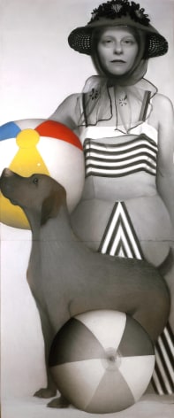 Susan Hauptman, Hair Self-Portrait with Dog (SOLD), 2001, charcoal, pastel, and hair on paper, 94 x 40 1/2 inches