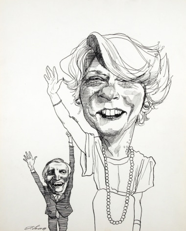 David Levine, Ferraro &amp; Mondale, 1984, ink on paper, 13 1/2 x 11 inches