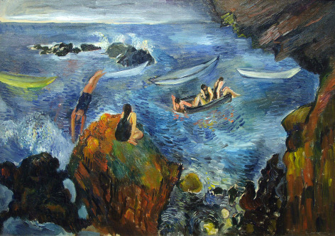 Bernard Karfiol, Bathers in Boats, c. 1920, oil on canvas, 25 x 35 inches