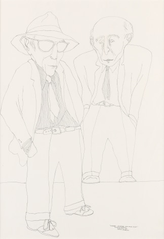 Benny Andrews, Portrait of Raphael and Moses Soyer (SOLD), 1986, pen and ink on wove paper, 20 1/4 x 14 3/8 inches