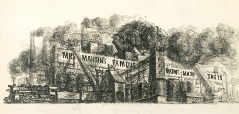 Reginald Marsh, Mrs. Martin's Famous Homemade Tarts, c. 1933, crayon on paper, 10 x 14 inches