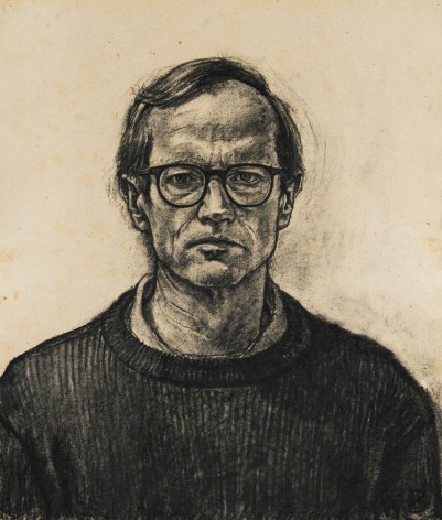 William Beckman, Self-Portrait with Black Sweater, 1997, charcoal on paper, 29 x 24 3/4 inches