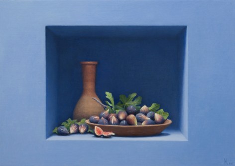 Guillermo Mu&ntilde;oz Vera, Figs with Vessel (SOLD), 2014, oil on canvas mounted on panel, 27 1/2 x 39 1/4 inches