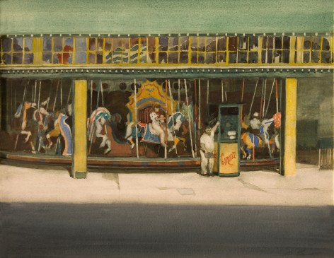 David Levine, Carousel, 1989, watercolor on paper, 11 3/8 x 14 1/4 inches