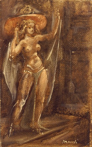 Reginald Marsh, Stripper with Hat, 1951, oil on board, 9 x 5 inches