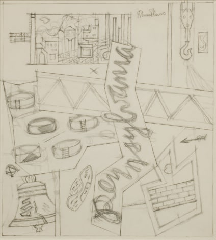 Stuart Davis, Sketchbook 23-1 (Study for 'Pennsylvania'), c. 1946, pencil on paper, 16 3/4 x 13 3/4 inches