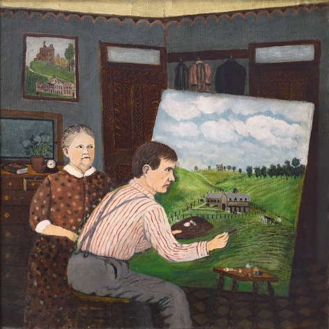 John Kane, John Kane and His Wife (SOLD), c. 1928, oil on canvas, 23 3/4 x 23 3/4 inches