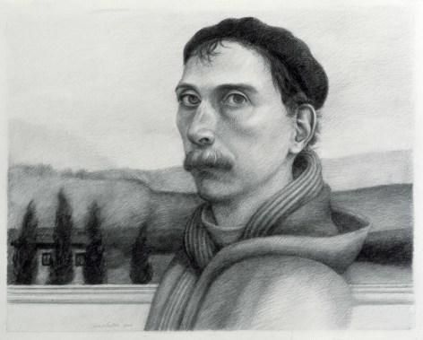 Alan Feltus, Self-Portrait with Four Cypress Trees (SOLD), 2004, pencil on heavy Fabriano paper, 13 3/4 x 17 1/4 inches