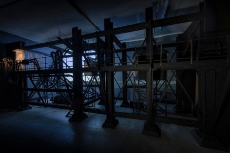 Ship/Dock/Three Houses and the Night Sky, 2023, Installation View - Night