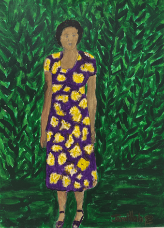 Jamillah Jennings, Untitled (Purple and Gold Dress in the Garden), 1990