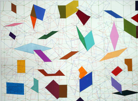 Tony Robbin, 91-X, 1991, Plotter drawing and hand painted watercolor on paper, 43h x 33 1/2w in