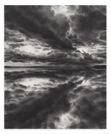 Horizon Gravity, 2018, Charcoal on paper, 46 x 37 1/2 inches, 116.8 x 95.3 cm