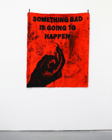 Allan Gardner SOMETHING BAD, 2019 ink and acrylic on canvas hung on cast iron meat hooks 180x160cm