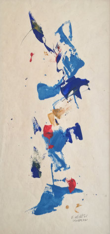 Image of sold untitled abstract painting in blues and red by John Von Wicht.