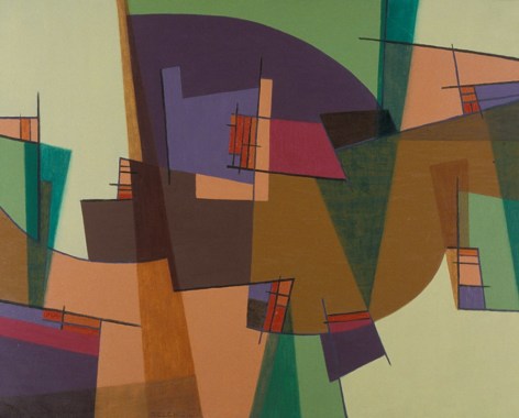 Image of sold oil painting of geometric abstraction with Green by Roger Selchow.