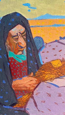 Closeup detail image from painting &quot;Homage to Mabel Dodge&quot; depicting the Tony Luhan.