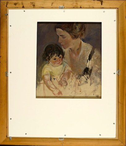 Image of the verso of &quot;Mother and Child&quot; oil painting by John Costigan showing an unfinished sketch of a woman and child.