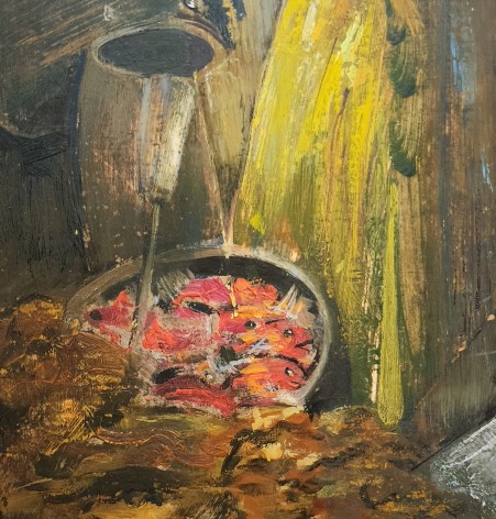 Closeup detail of &quot;Break of Day, Lobsterman&quot; painting by Edward Christiana.