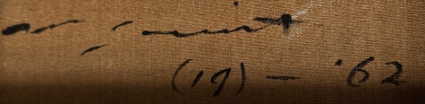 Image of verso signature and date of Walter Quirt's painting &quot;The Chase&quot;.