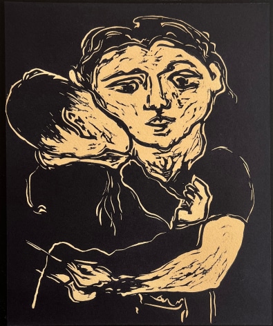 Image of a lithograph by Hans Burkhardt depicting a mother holding a child in her arms.