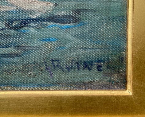 Signature on &quot;The Harbor at Camden, Maine&quot; by Wilson Henry Irvine.