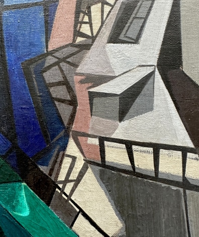 Image of close up detail of painting &quot;Environs of a Bridge by Seymour Franks.