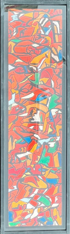 Image of frame on untitled abstraction (004) by Fred Martin in reds and other colors.