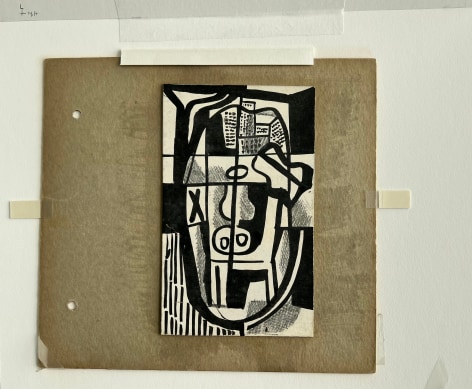 Image of mounting on mat of untitled (019) gouache and pencil, black and white abstraction by Vaclav Vytlacil.