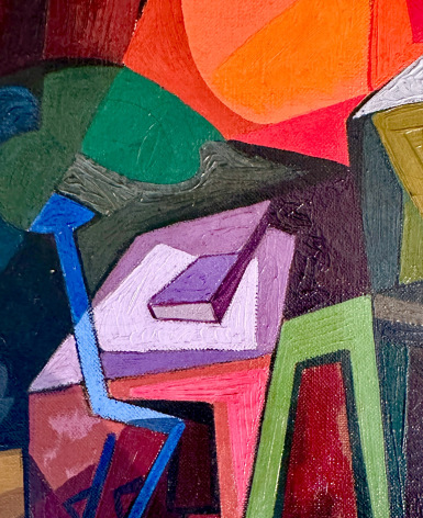 Closeup image of a detail from the painting &quot;Environs of a Bridge by Seymour Franks.