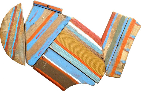 Image of sold abstract oil on wood painting by Betty Parsons entitled &quot;It Was That Way&quot; with stripes of blue, brown, orange and white.