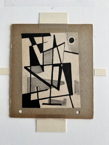 Image of cardboard mounting of untitled (002) black and white abstraction by Vaclav Vytlacil.