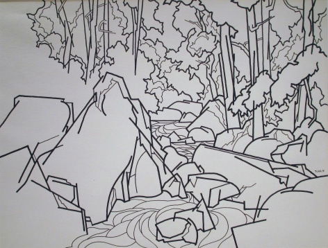 Sold ink drawing of Bear Run at Falling Water by Easton Pribble.