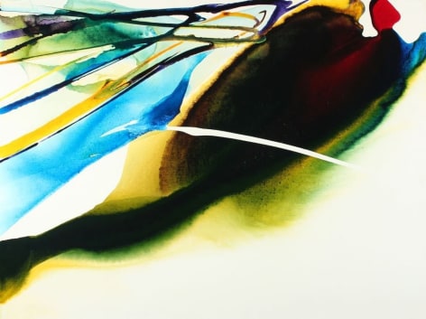 Image of Paul Jenkins' abstract painting entitled &quot;Phenomena Point to Cross By&quot; with dark to light colors moving diagonally across the canvas.