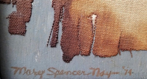 Signature on &quot;Pyromaniac's Pyre&quot; by Mary Spencer Nay.