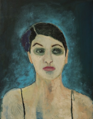 Image of a portrait of Helena by Mark Milroy showing w woman with dark hair pulled back and greenish circles around her eyes.