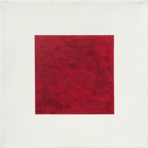 Image of oil painting by Jacob El Hanani entitled &quot;Adumim Beth&quot; showing a red abstract square painted in the center of a canvas.