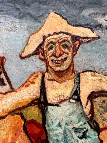 Image of close-up detail of the Happy Farmer painting by Gregorio Prestopino.