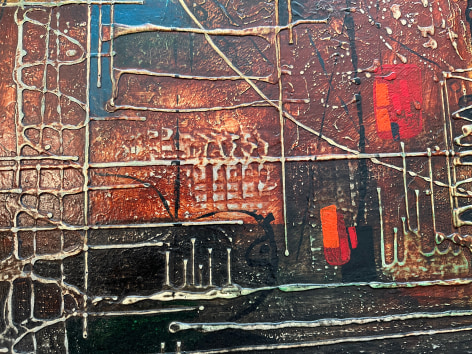 Closeup image of Julio De Diego's 1946 abstract painting &quot;Altitude 2000, Departure.&quot;
