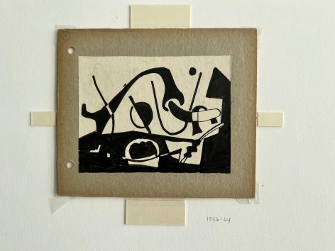 Image of untitled (003) abstraction by Vaclav Vytlacil depicting black and off-white abstract shapes, mounted on matting.