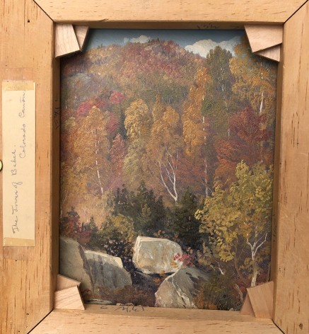 Image of verso sketch on &quot;Tower of Babel, Colorado Canyon&quot; painting by Samuel Colman, showing a fall hillside with boulders in the foreground.