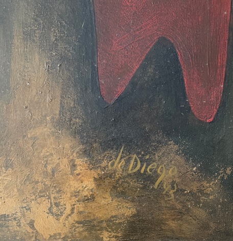 Image of signature and date on &quot;Blueprint of the Future&quot;painting by Julio De Diego.