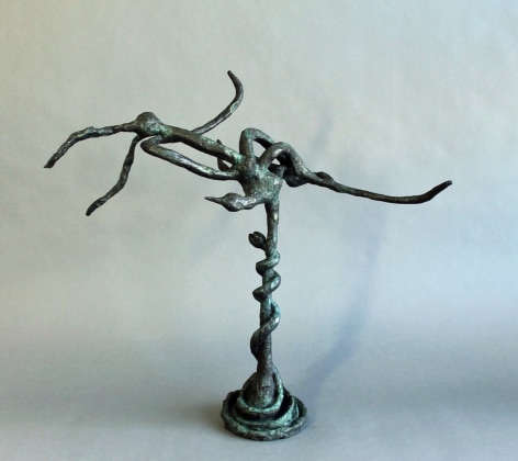 Image of sold Yulla Lipchitz bronze entitled &quot;Snake &amp; Bird Twined on Branch #1&quot; showing abstract figurative sculpture.