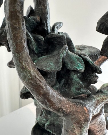 Close-up image of organic abstract bronze sculpture titled Woman Dancing About Trees by Yulla Lipchitz.