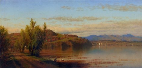 Image of sold Sanford Gifford oil painting showing the Bay Road at Hudson, NY which ran next to the Hudson River.