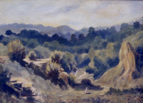 Image of sold oil painting depicting road through valley by Louis Eilshemius.