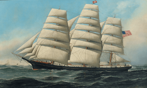 Image of sold painting by Antonio Jacobsen of the ship William H. Starbuck at full sail.