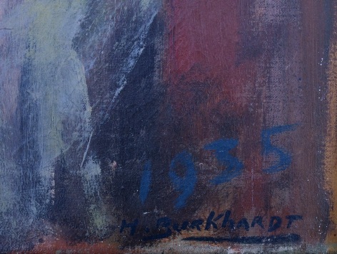 Image of signature on &quot;Girl with Cat&quot; painting by Hans Burkhardt.