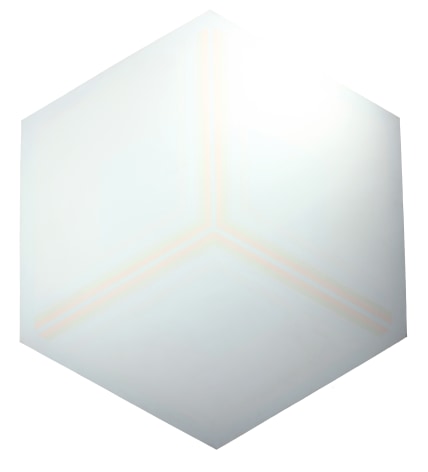 Image of geometric abstract oil painting in white and pale colors in the shape of a hexagon by Robert Zakanitch.